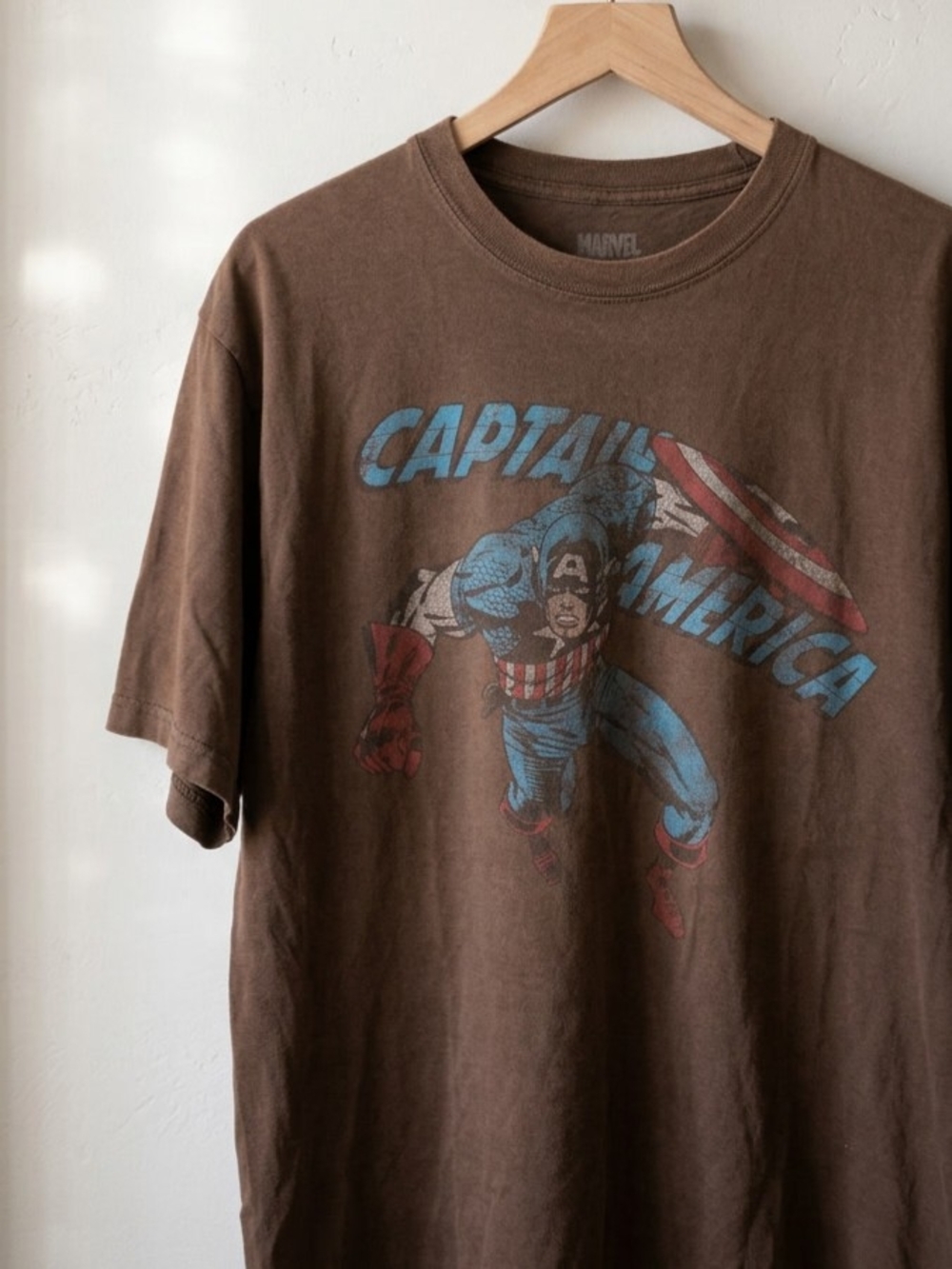 Marvel Captain America Brown Graphic Tee with Blue & Red Print